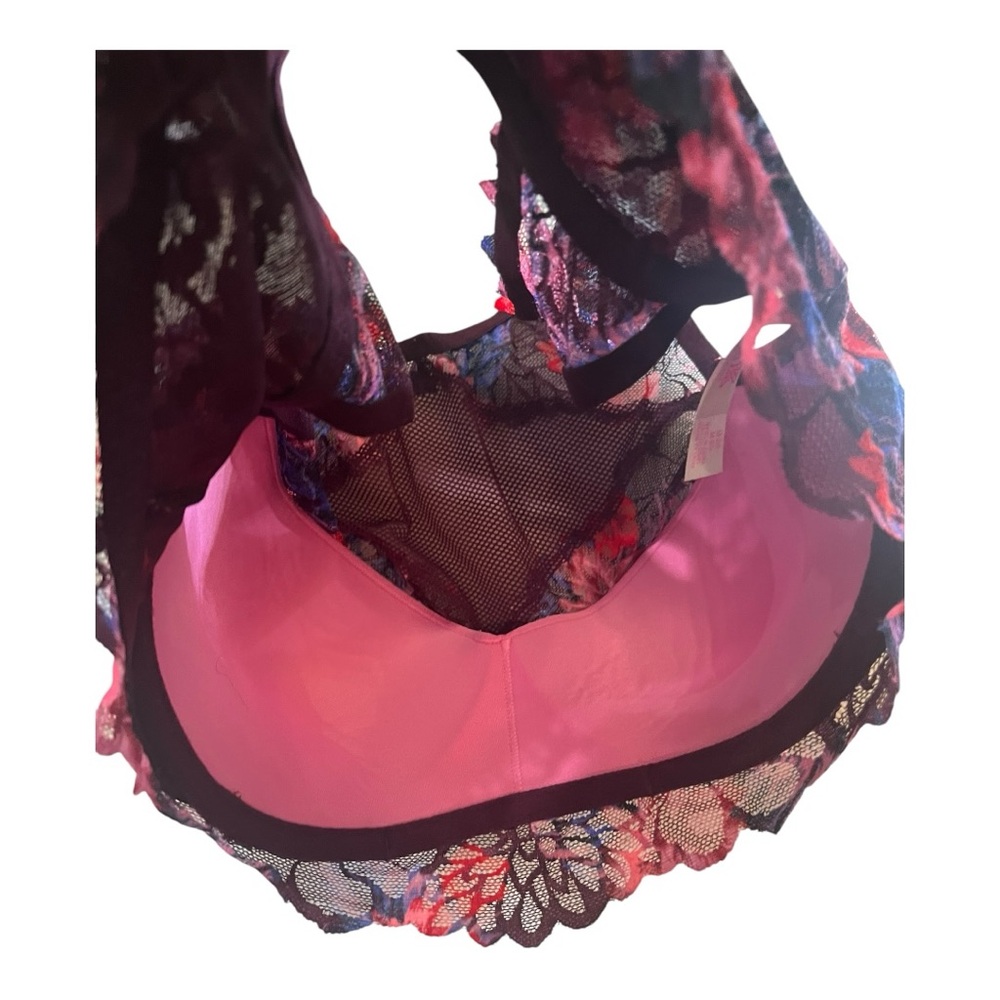 VICTORIA SECRET PINK VIVID FLORAL LACE PADDED UNDERWIRE BRA SIZE M DD - Picture 11 of 16
